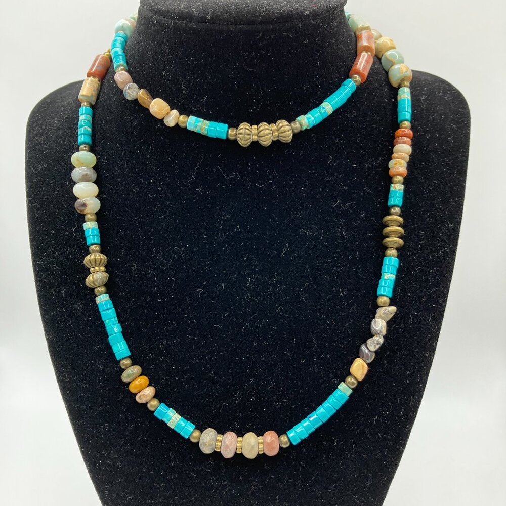Turquoise Gemstone Necklace or Bracelet Mixed Gemstone 29.5 inches long Handmade